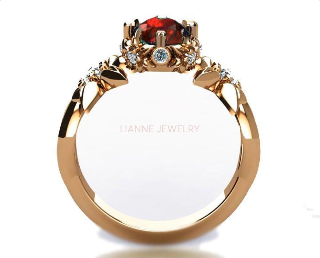 Promise ring Gold ring Anniversary ring Edwardian ring unique ring Solid Gold  Asian Ruby ring Flower ring, 14K or 18K Rose gold - Lianne Jewelry