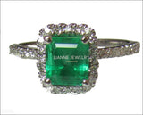Vintage Emerald Engagement Ring 14K White Gold Halo Princess Diana Ring Vintage Style Unique Engagement Ring - Lianne Jewelry