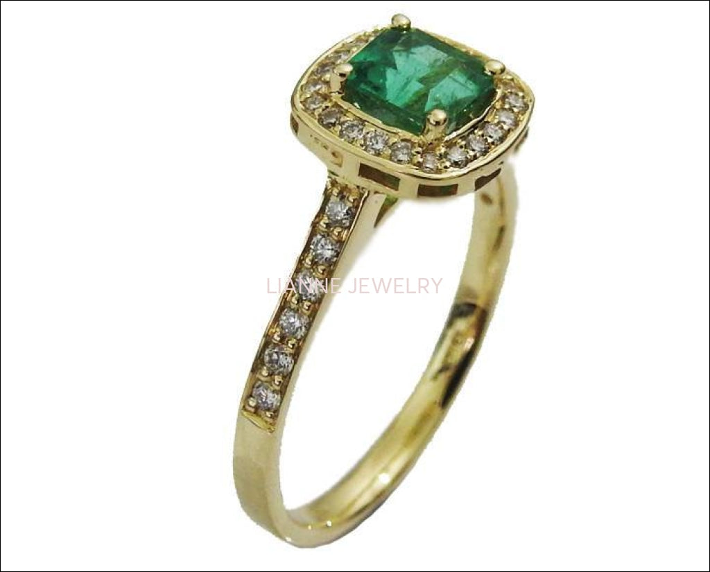 Cocktail Emerald Gold Ring Vintage Ring Yellow gold Frame Pave Diana ring Diamonds surround the Emerald May Birthstone Anniversary Gift - Lianne Jewelry