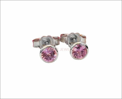 Pink Studs Girls Earrings Promise Earrings Gold Earrings Stud Earrings Pink Sapphire 18K White Gold Natural Color Earrings - Lianne Jewelry