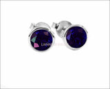 Round Blue Halo Stud Earrings Sapphire Bezel Stud Earrings 14K Gold Earrings 4mm - Lianne Jewelry