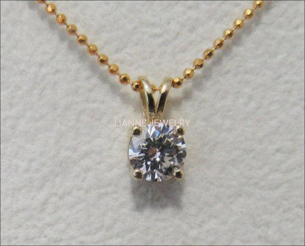 Pendant Diamond Pendant Solitaire Pendant 4.3mm 14K Yellow or White gold chain included  Minimalist pendant - Lianne Jewelry