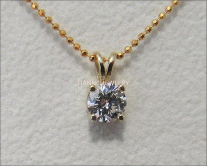 Pendant Diamond Pendant Solitaire Pendant 4.3mm 14K Yellow or White gold chain included  Minimalist pendant - Lianne Jewelry