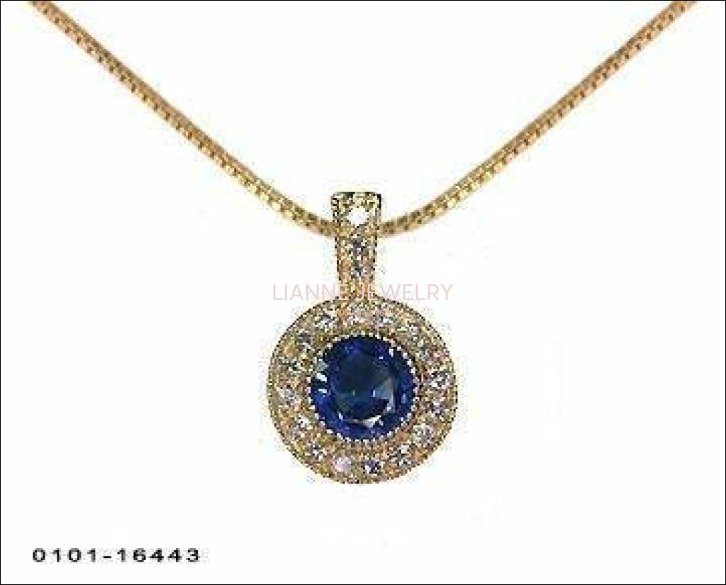 Pendant Sapphire Pendant Necklace 14K Yellow or White gold Round Halo Pendant Top quality Sapphire and Diamonds - Lianne Jewelry