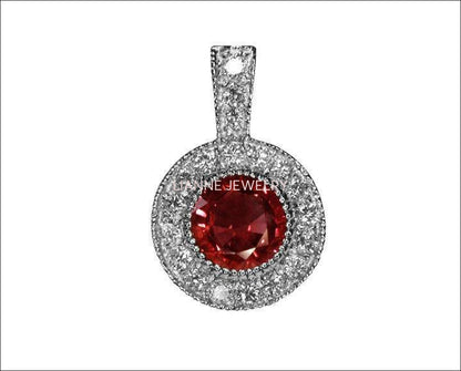 Ruby Pendant Necklace 14K Yellow or White gold Round Halo Pendant Top quality Ruby and Diamonds  Minimalist pendant - Lianne Jewelry