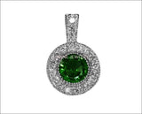 Emerald Pendant Necklace 14K Yellow or White gold Round Halo Pendant Top quality Emerald and Diamonds Minimalist pendant - Lianne Jewelry
