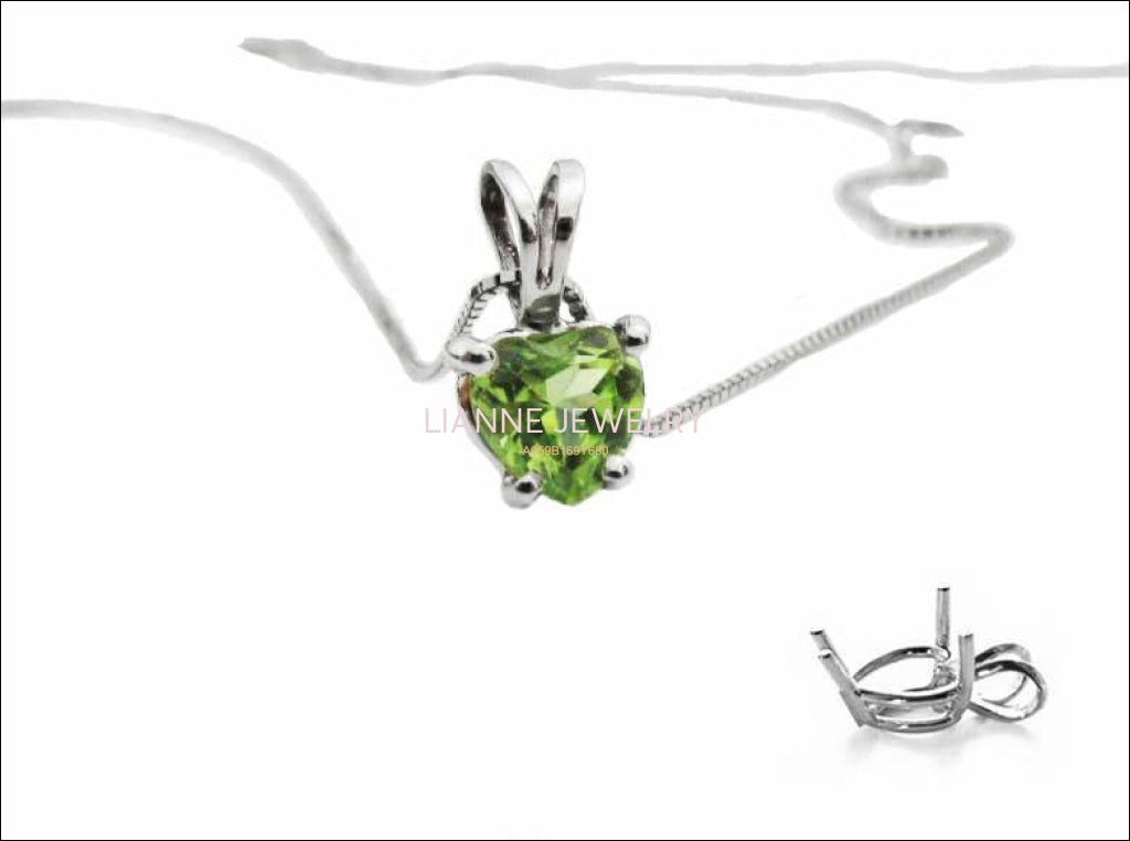 Pendant Peridot Heart Pendant in 14K White gold Minimalist pendant - Lianne Jewelry