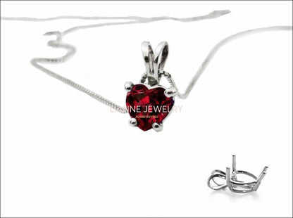 Minimalist pendant Ruby Heart Pendant in 14K White gold including 16.5" chain - Lianne Jewelry