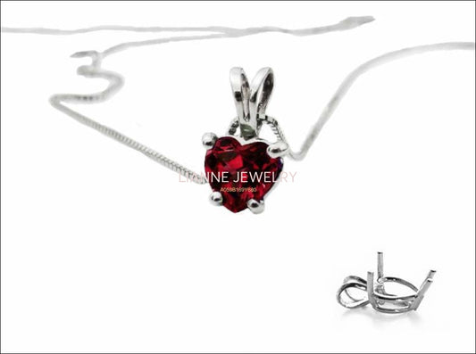 Minimalist pendant Ruby Heart Pendant in 14K White gold including 16.5" chain - Lianne Jewelry