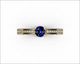 Unique Ring Engagement Ring Diamond Ring Blue Sapphire Bella channel-set pavé half moon trellis crafted in 18K White gold - Lianne Jewelry