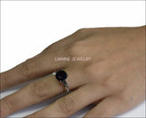 3 Stone Vintage Sapphire ring 8mm round Dark Sapphire flanked by 2 tapered baguette diamonds Gorgeous ring in White Gold - Lianne Jewelry