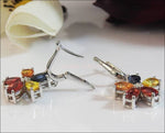 Colorful Dangle Lever-back Earrings Flower 10 Multi color Natural Sapphires Yellow Orange Red-Pink and Blue - Lianne Jewelry