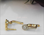 Vintage Diamond Halo Leverback Diamond Earrings Diamond Hoop Earrings Wedding Earrings Diamond Floral Earrings Yellow Gold Vintage Earrings - Lianne Jewelry