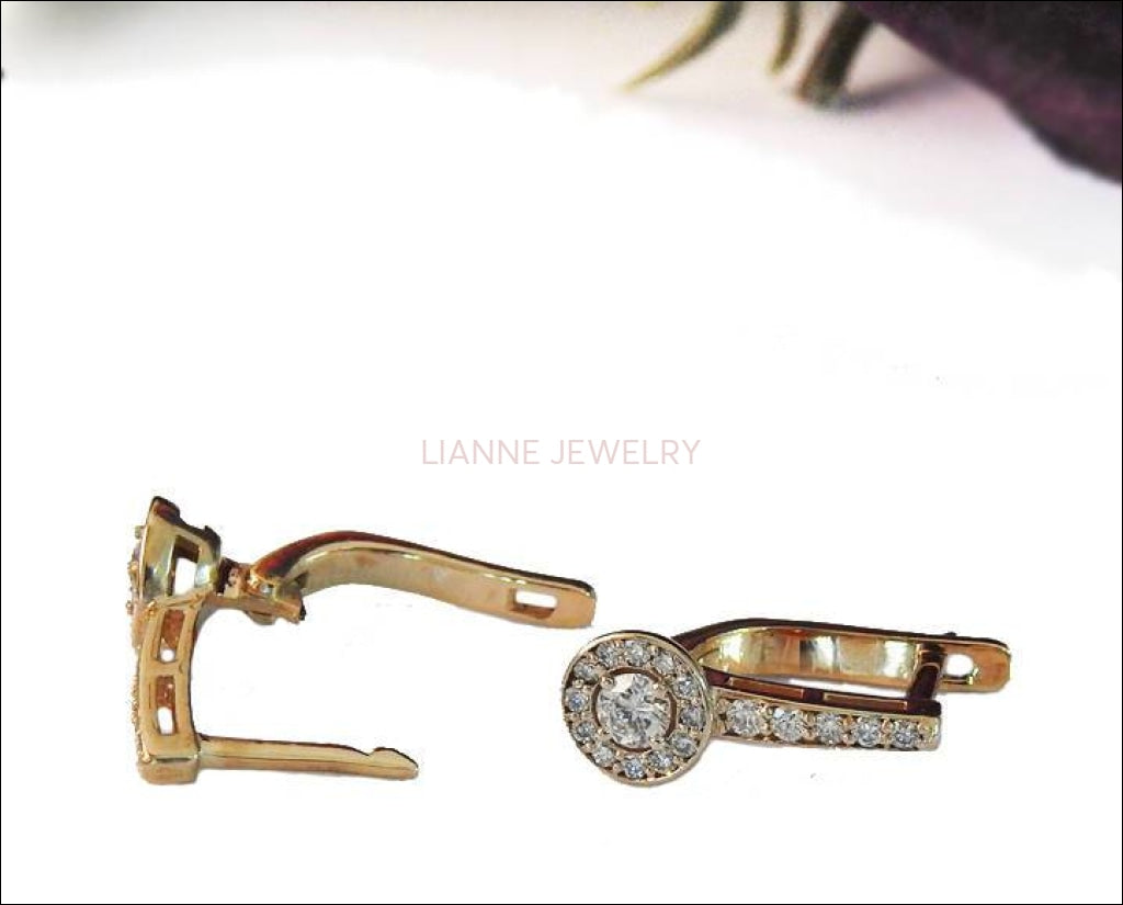 Diamond Earrings Diamond Hoop Earrings Wedding Earrings Diamond Floral Earrings 14K or 18K Rose Gold Diamond Earrings Vintage Earrings - Lianne Jewelry