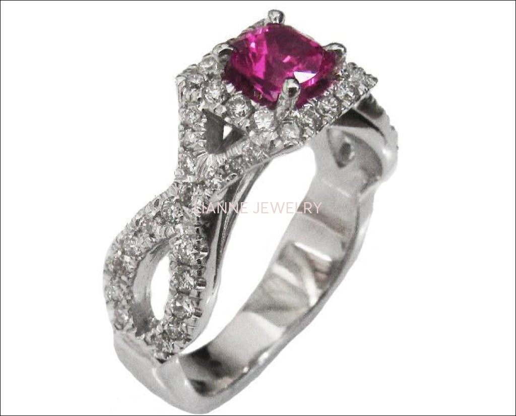 Vintage Gold ring Diamond Engagement Ring 18K White Gold VS Pinkish Purple Sapphire Top Quality Diamonds F VS1 - Lianne Jewelry