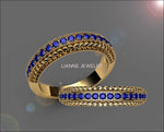 Sapphire Wedding band Half Eternity 17th Anniversary Micro pave 18K White or Yellow gold - Lianne Jewelry