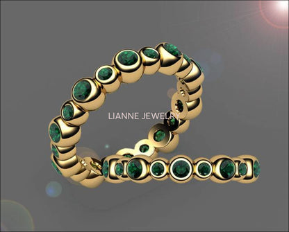 Emerald Eternity Ring 20 stones 18K gold Jewelry marriage anniversary ring wedding party May Birthstone - Lianne Jewelry