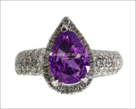 Gold ring Diamond ring Amethyst ring Pear shape Amethyst Pave Diamond Ring in 18K White gold - Lianne Jewelry