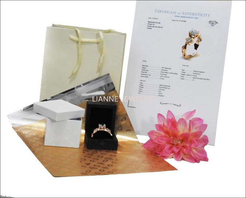 Brutalist ring Moissanite ring Art Nouveau unique engagement ring Solid Gold Flower design in Rose gold - Lianne Jewelry