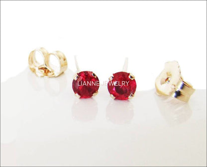 Gold Earrings Top Quality Genuine Ruby Earrings Genuine Ruby Studs Gold Earrings Round Stud Earrings 14K gold Earrings - Lianne Jewelry