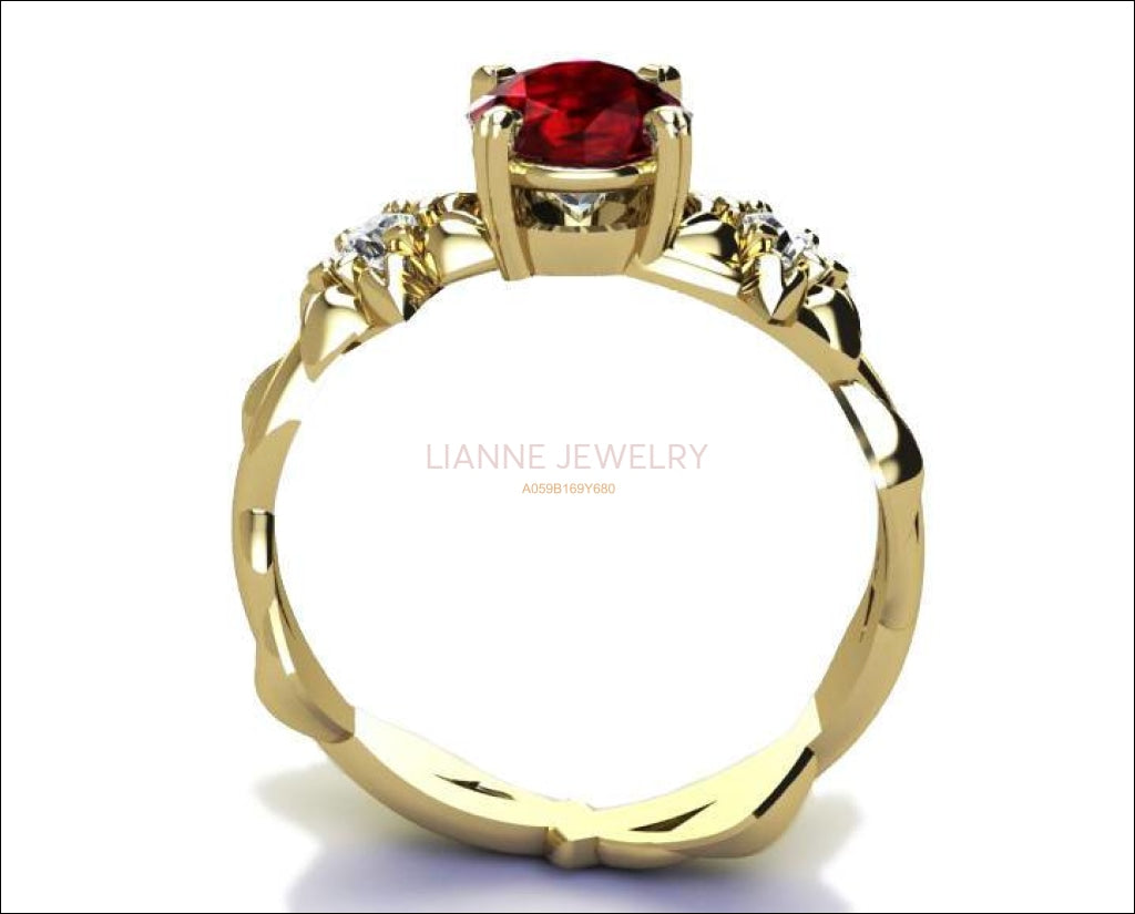 Filigree ring flower ring Asian Ruby Ring Art Nouveau unique Engagement ring Solid Gold Flower design in Yellow gold - Lianne Jewelry