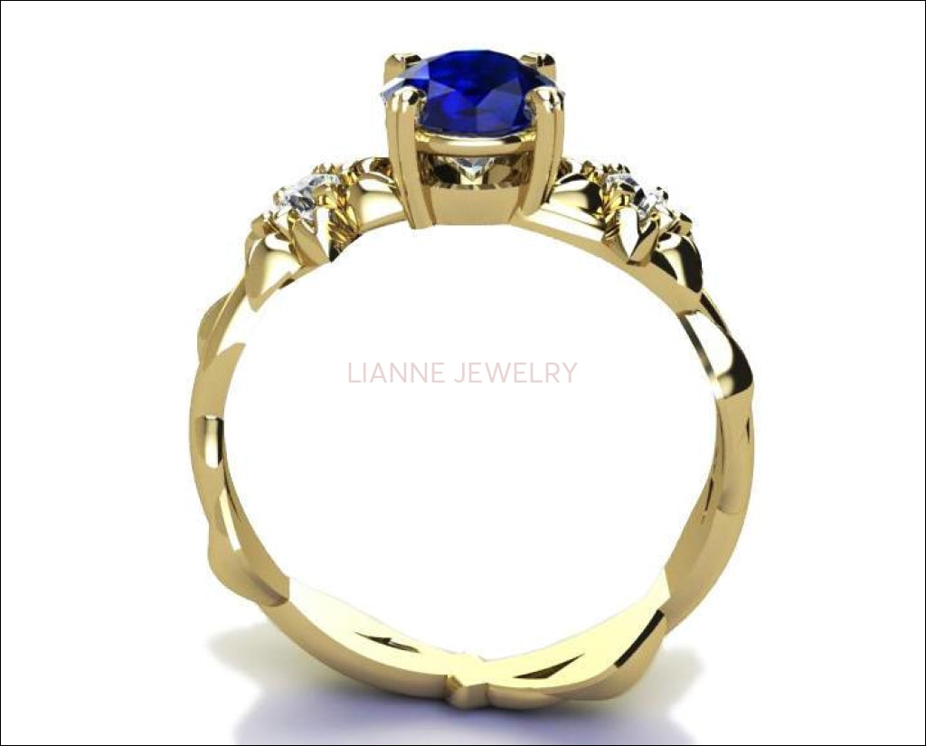 Filigree ring Gold ring Sapphire Ring Art Nouveau unique Engagement ring Solid Gold Flower design in Yellow gold - Lianne Jewelry