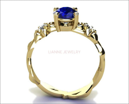 Filigree ring Gold ring Sapphire Ring Art Nouveau unique Engagement ring Solid Gold Flower design in Yellow gold - Lianne Jewelry