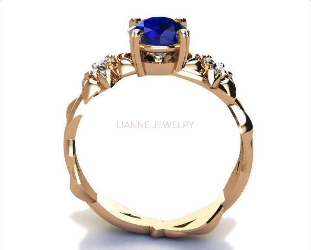 Floral ring Promise ring Edwardian ring unique Engagement ring Sapphire Ring Solid Gold  14K or 18K Rose gold - Lianne Jewelry