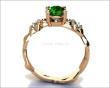 Claddagh ring Brutalist ring Emerald Ring Art Nouveau unique Engagement ring Solid Gold  Yellow gold - Lianne Jewelry