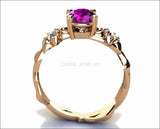 Filigree Mother to bride ring Gold ring Amethyst Ring Art Nouveau unique ring Solid Gold Flower design in Rose gold - Lianne Jewelry