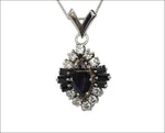 Midnight Blue Sapphire Pendant Necklace Diamond Pendant Marquise Deep dark Sapphire in 14K White gold cluster Pendant - Lianne Jewelry