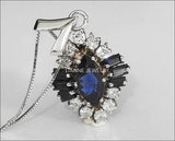 Midnight Blue Sapphire Pendant Necklace Diamond Pendant Marquise Deep dark Sapphire in 14K White gold cluster Pendant - Lianne Jewelry