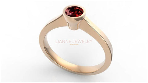 Ruby Ring Red Ring Solitaire Ring Bezel Set Engagement Ring Red Stone Ring Stackable Gold Ring July Birthstone Ring Gift for Her - Lianne Jewelry