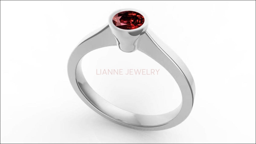 Ruby Ring Red Ring Solitaire Ring Bezel Set Engagement Ring Red Stone Ring Stackable Gold Ring July Birthstone Ring Gift for Her - Lianne Jewelry