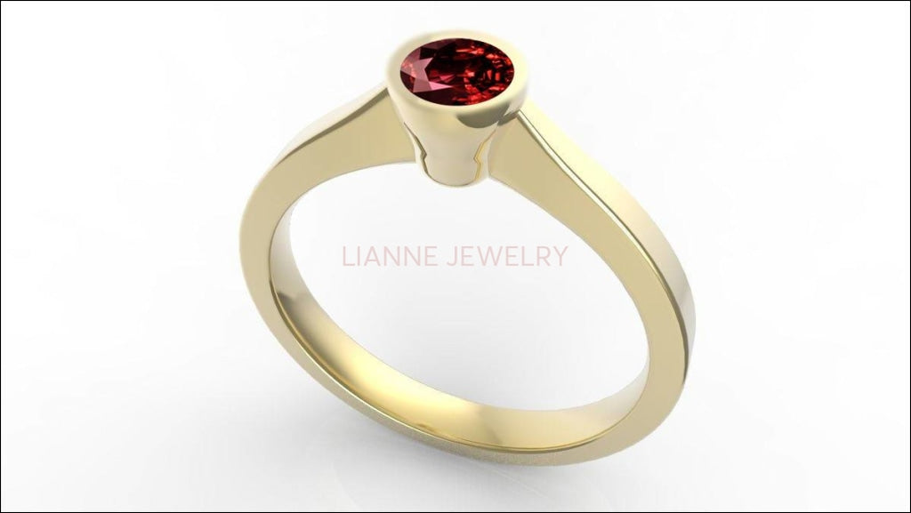 Ruby Ring Red Ring Solitaire Ring Bezel Set Engagement Ring Red Stone Ring Stackable Gold Ring July Birthstone Ring Gift for Her - Lianne Jewelry