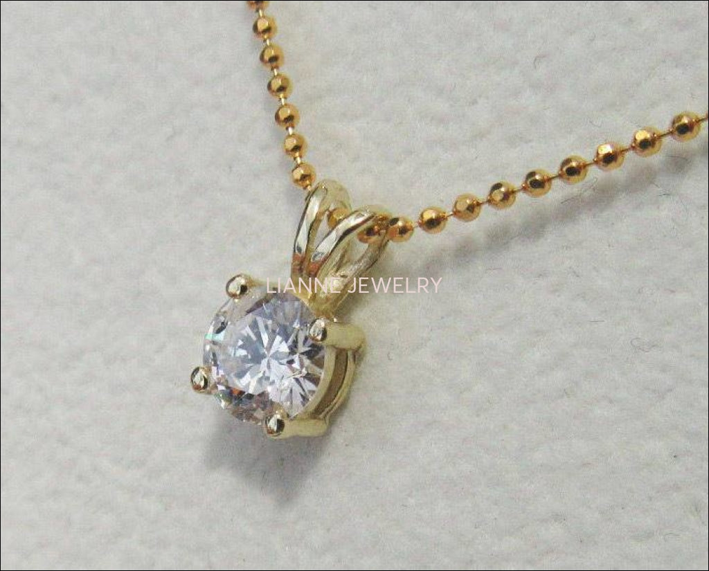 Girlfriend gift Diamond Pendant Solitaire Pendant 4.5mm 14K Yellow or White gold chain included  Minimalist pendant - Lianne Jewelry