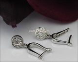 Vintage Gold Earrings Gold Earrings  White gold Diamond Halo Drop Earrings 14K - Lianne Jewelry