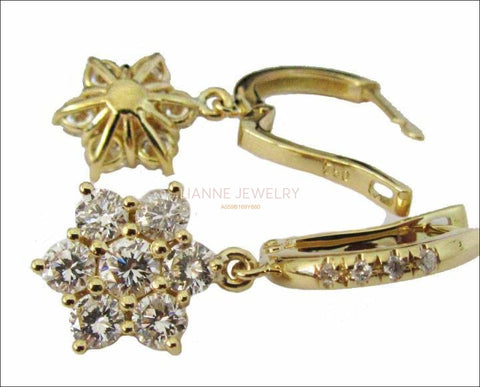 Vintage Botanical Earrings Woman gift Dangle Earrings Flower Earrings  Diamond Earrings Art Nouveau Chandelier Earrings 18K Yellow Gold - Lianne Jewelry