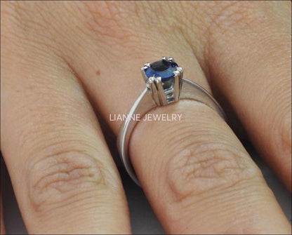 Sapphire Ring Engagement Ring Solitaire Ring 14K White gold September Birthstone - Lianne Jewelry