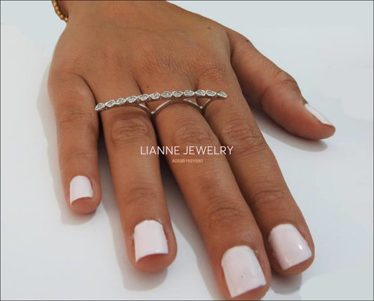 Long Ring Vintage Diamond Ring Ready to be shipped Jewelry long Rings 14K White gold Ring Statement Ring Boho Ring, Hippie, Gift Ring - Lianne Jewelry