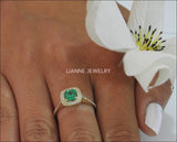 Cocktail Emerald Gold Ring Vintage Ring Yellow gold Frame Pave Diana ring Diamonds surround the Emerald May Birthstone Anniversary Gift - Lianne Jewelry