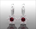Red Earrings Flower LeverBack Earrings Gold Earrings Art Nouveau Ruby Earrings Diamond Earrings Flower Earrings in 14K or 18K White gold - Lianne Jewelry