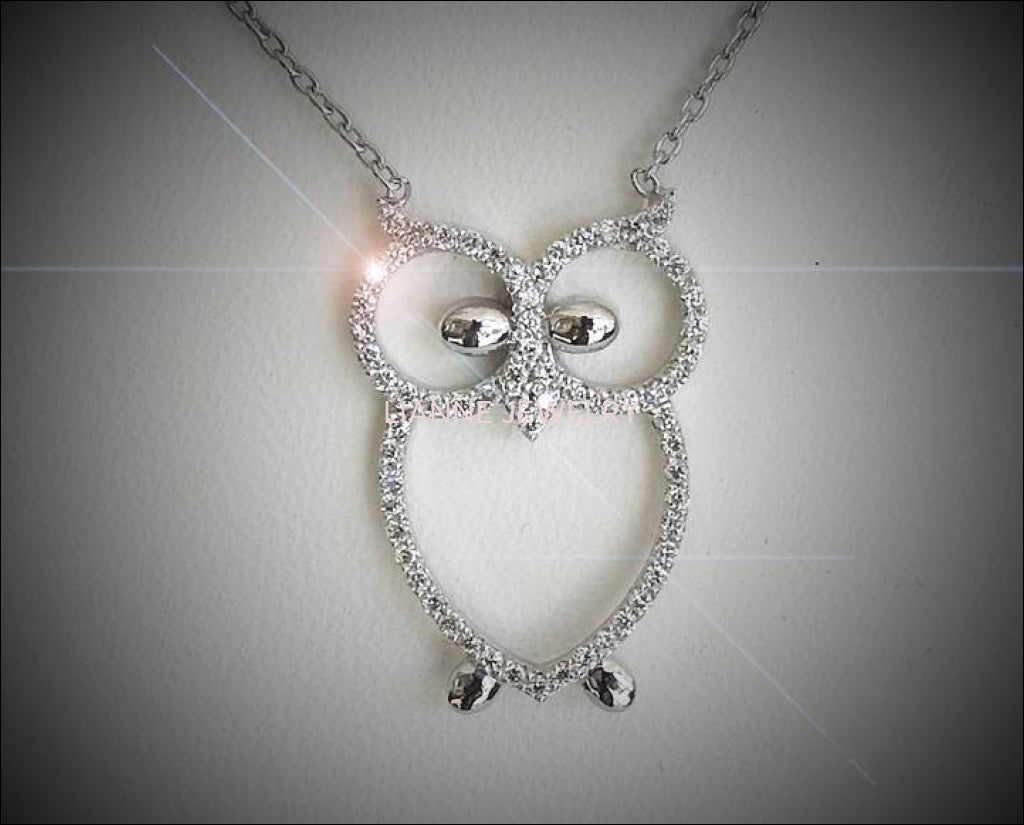 Diamond Pendant Owl Pendant Animal pendant Gold Jewelry Necklace  Logo Charm Sign Medallion Jewellery 14K or 18K White Yellow or Rose gold - Lianne Jewelry