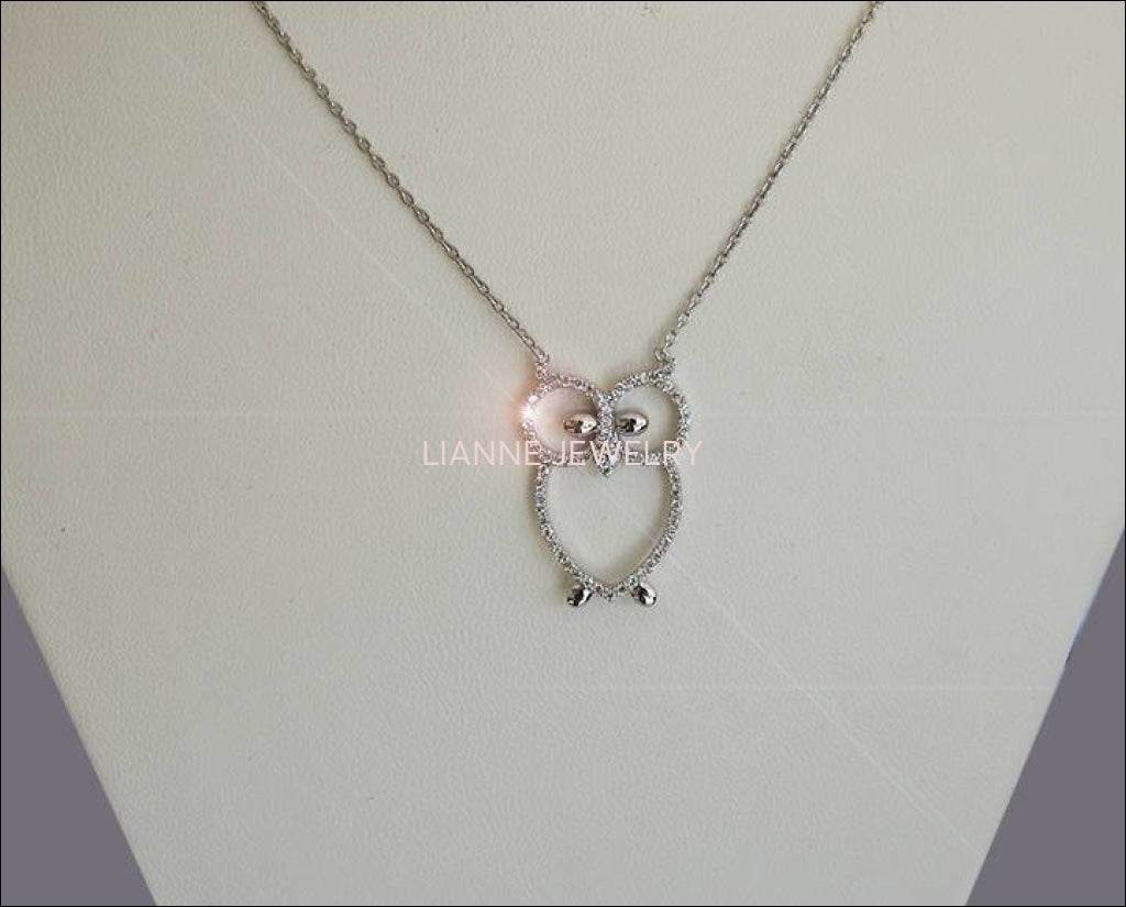 Diamond Pendant Owl Pendant Animal pendant Gold Jewelry Necklace  Logo Charm Sign Medallion Jewellery 14K or 18K White Yellow or Rose gold - Lianne Jewelry