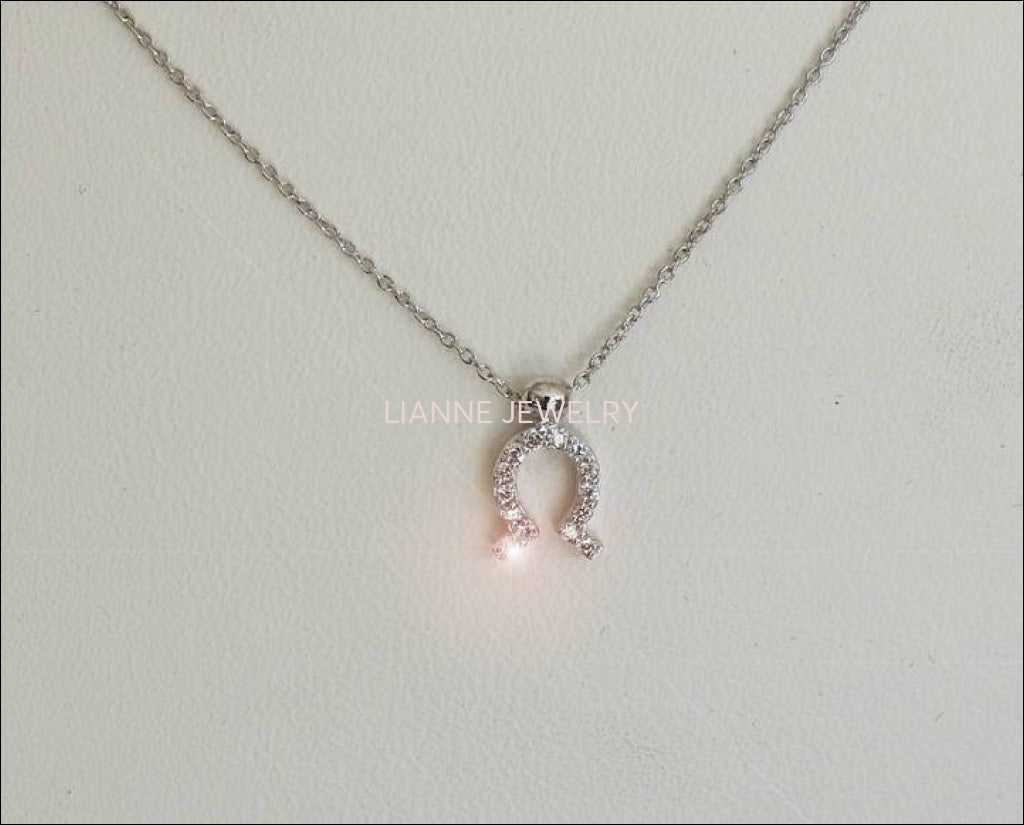 Diamond Pendant Omega Pendant Greek Symbol Gold Jewelry Necklace  Logo Charm Sign Medallion Jewellery 14K or 18K White Yellow or Rose gold - Lianne Jewelry