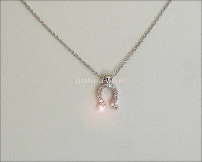 Diamond Pendant Omega Pendant Greek Symbol Gold Jewelry Necklace  Logo Charm Sign Medallion Jewellery 14K or 18K White Yellow or Rose gold - Lianne Jewelry