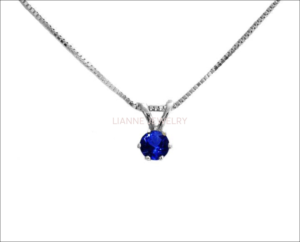 Sapphire Pendant Necklace 14K White or Yellow Gold Jewelry Genuine Sapphire Birthstone Charm Necklace Gift For Her 3mm 3.5mm 4mm 4.5mm 5 mm - Lianne Jewelry