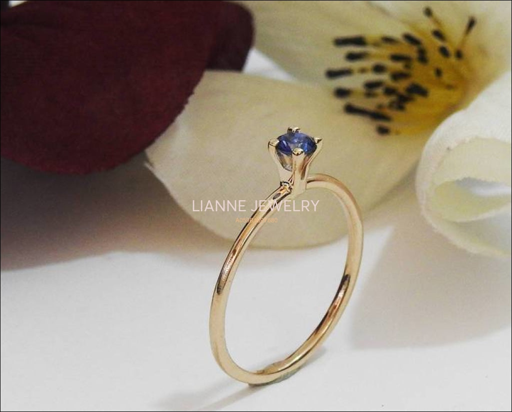 Girlfriend gift Gold ring Boho ring Minimalist ring Solitaire Ring Sapphire Ring  Thin Ring 14K or 18K Rose gold September Birthstone - Lianne Jewelry