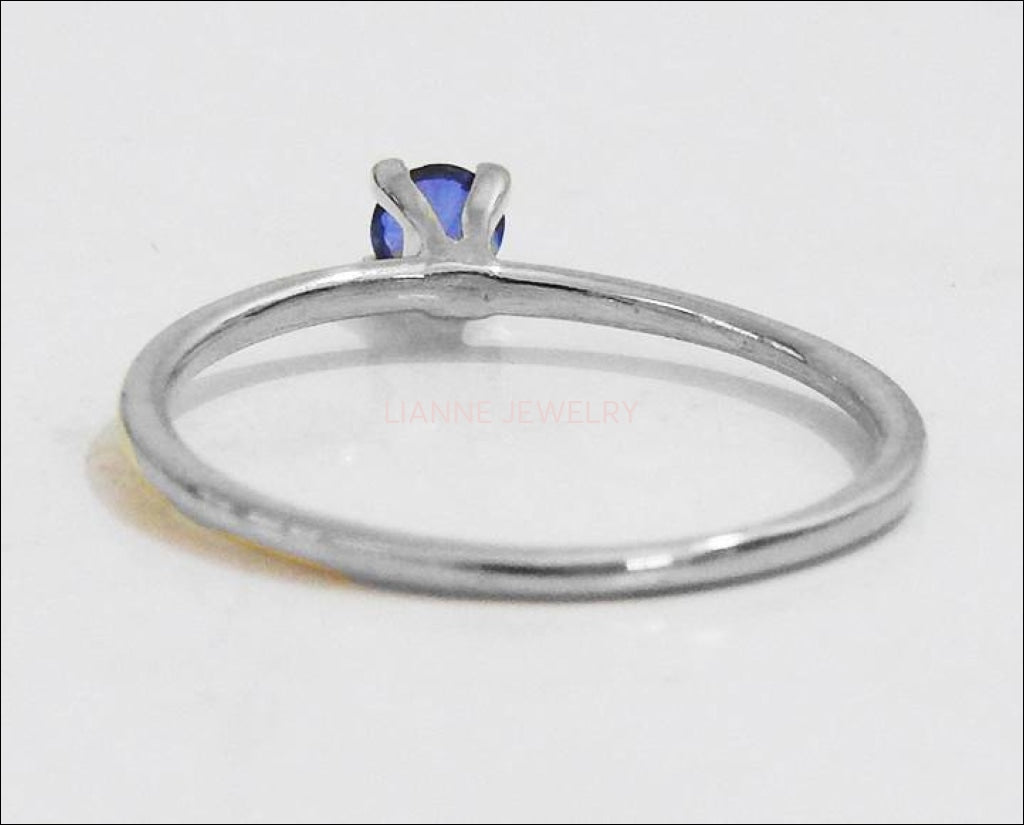 Girlfriend gift Boho ring Minimalist ring Solitaire Ring Sapphire Ring Thin Ring 14K or 18K White gold  September Birthstone - Lianne Jewelry