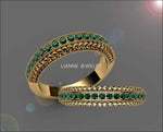 Emerald Milgrain Wedding Band Gree  Wedding Ring 17 Emeralds  0.38 carat 18K White gold or 18K Yellow gold 17th Anniversary gift - Lianne Jewelry